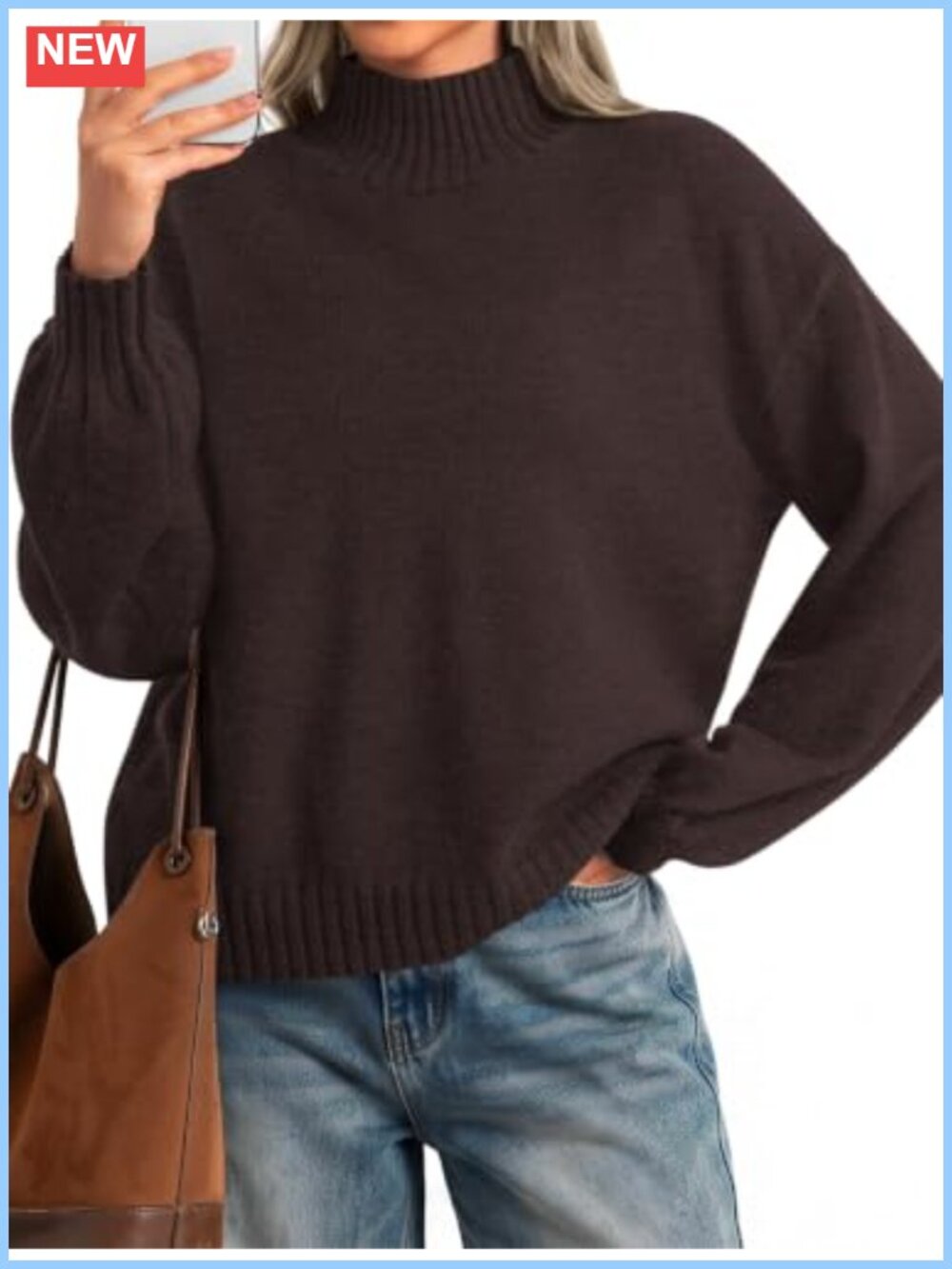Mock Neck Long Sleeve Chunky Knit Pullover Sweater Slim Fit